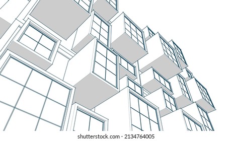 abstract modern architecture modular facade 3d illustration