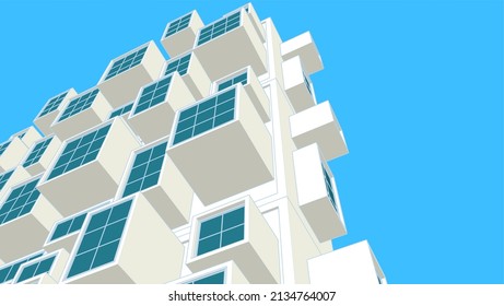 abstract modern architecture modular facade 3d illustration