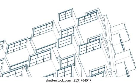 abstract modern architecture modular facade 3d illustration