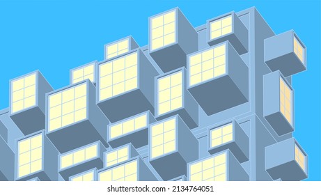 abstract modern architecture modular facade 3d illustration