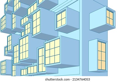 abstract modern architecture modular facade 3d illustration