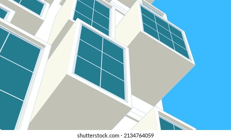 arquitectura moderna abstracta fachada modular 3d ilustración