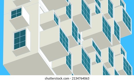 abstract modern architecture modular facade 3d illustration