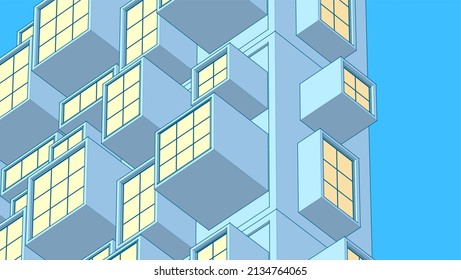 abstract modern architecture modular facade 3d illustration
