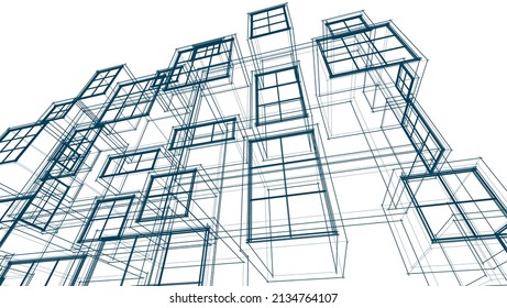abstrakte, moderne Architektur modulare Fassade 3D-Illustration