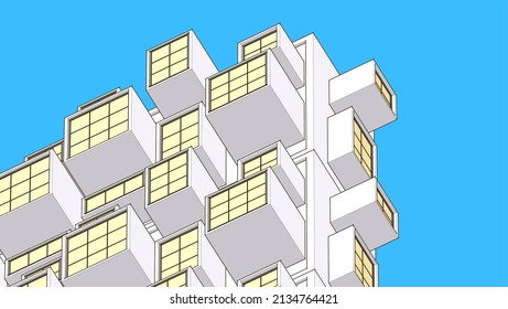arquitectura moderna abstracta fachada modular 3d ilustración