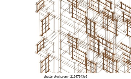 arquitectura moderna abstracta fachada modular 3d ilustración