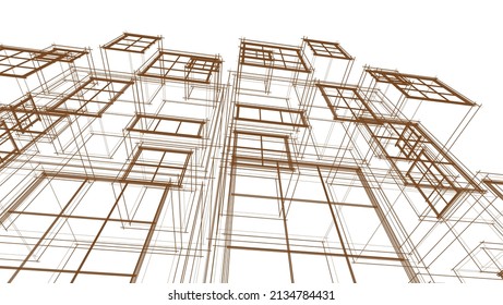 arquitectura moderna abstracta fachada modular 3d ilustración