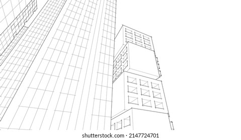 abstract modern architecture modular facade 3d illustration