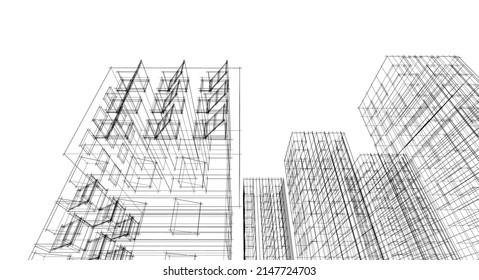 arquitectura moderna abstracta fachada modular 3d ilustración