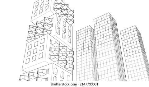 abstract modern architecture modular facade 3d illustration