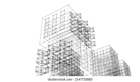 abstract modern architecture modular facade 3d illustration