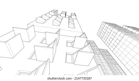 arquitectura moderna abstracta fachada modular 3d ilustración
