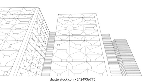 abstract modern architecture modular facade 3d illustration