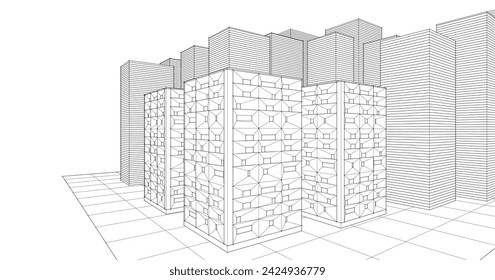 abstracto arquitectura moderna modular fachada 3d ilustración