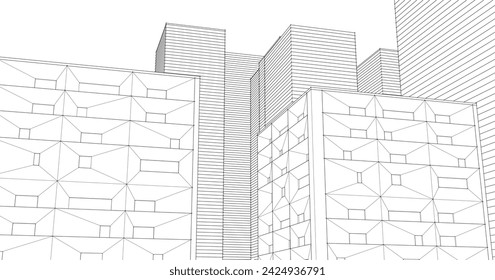 abstracto arquitectura moderna modular fachada 3d ilustración