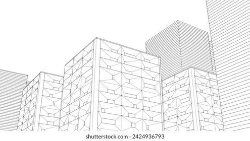 abstract modern architecture modular facade 3d illustration