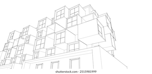 arquitetura moderna abstrata fachada modular ilustração 3d	