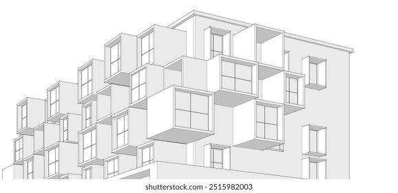 abstract modern architecture modular facade 3d illustration	