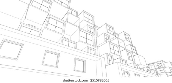abstract modern architecture modular facade 3d illustration	