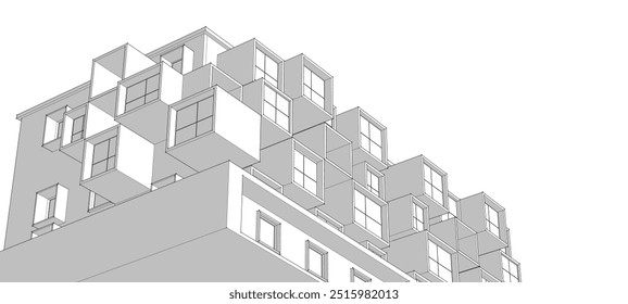 abstract modern architecture modular facade 3d illustration	