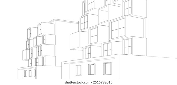 abstract modern architecture modular facade 3d illustration	