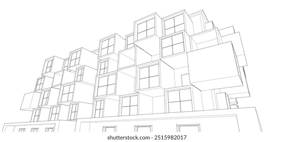 Arquitectura moderna abstracta Fachada modular Ilustración 3D	