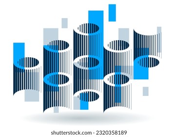 Abstract modern architecture vector geometric background, 3D isometric pattern with cylinders, tubes and pipes rhythmic optical art.