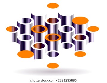 Abstract modern architecture vector geometric background, 3D isometric pattern with cylinders, tubes and pipes rhythmic optical art.