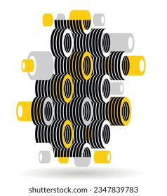 Resumen de arquitectura moderna de fondo geométrico vectorial, patrón isométrico 3D con cilindros, tubos y tubos de arte óptico rítmico.