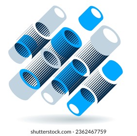 Abstract modern architecture vector geometric background, 3D isometric pattern with cylinders, tubes and pipes rhythmic optical art.