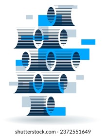 Resumen de arquitectura moderna de fondo geométrico vectorial, patrón isométrico 3D con cilindros, tubos y tubos de arte óptico rítmico.
