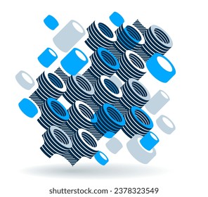 Abstract modern architecture vector geometric background, 3D isometric pattern with cylinders, tubes and pipes rhythmic optical art.