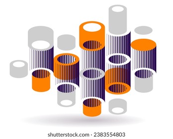 Abstract modern architecture vector geometric background, 3D isometric pattern with cylinders, tubes and pipes rhythmic optical art.