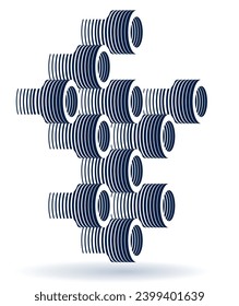 Abstract modern architecture vector geometric background, 3D isometric pattern with cylinders, tubes and pipes rhythmic optical art.
