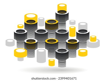 Abstract modern architecture vector geometric background, 3D isometric pattern with cylinders, tubes and pipes rhythmic optical art.