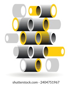 Abstract modern architecture vector geometric background, 3D isometric pattern with cylinders, tubes and pipes rhythmic optical art.