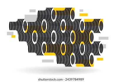 Abstract modern architecture vector geometric background, 3D isometric pattern with cylinders, tubes and pipes rhythmic optical art.