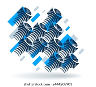 Abstract modern architecture vector geometric background, 3D isometric pattern with cylinders, tubes and pipes rhythmic optical art.