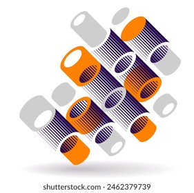 Abstract modern architecture vector geometric background, 3D isometric pattern with cylinders, tubes and pipes rhythmic optical art.