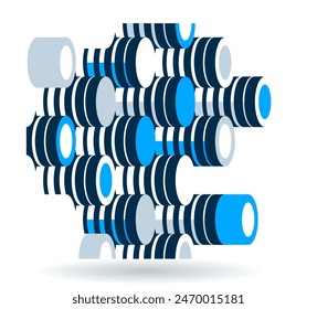 Abstract modern architecture vector geometric background, 3D isometric pattern with cylinders, tubes and pipes rhythmic optical art.