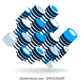 Abstract modern architecture vector geometric background, 3D isometric pattern with cylinders, tubes and pipes rhythmic optical art.