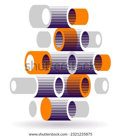 Abstract modern architecture vector geometric background, 3D isometric pattern with cylinders, tubes and pipes rhythmic optical art.