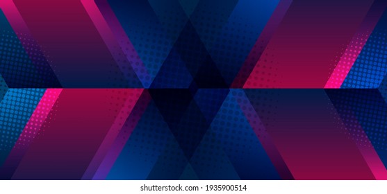 Resumen del color vibrante de la forma geométrica de la flecha moderna con un fondo de efecto de medio tono. Concepto tecnológico. Ilustración del vector