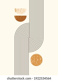 Abstract Modern Art Background with Simple Geometric Shapes Lines and Circles. Vector Boho Illustration in Minimal Style and neutral colors for Poster, t-shirt Print, cover, banner, for social media