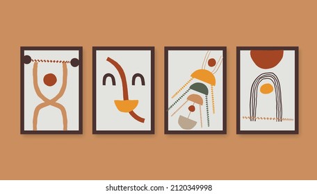 Abstract Modern Art Background with simple geometric shapes of lines and circles. Boho vector illustration in minimalist style and terracotta colors for poster, cover, banner, social media post