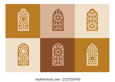 Abstract Modern Art Background with simple geometric shapes of lines and circles. Doors and windows in minimalist style for poster, cover, banner, social media post. Boho vector illustration.