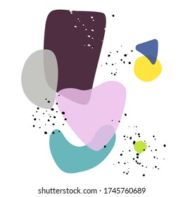 Resumen de la composición de arte moderno dibujada a mano. Elegante dibujo minimalista de garabatos. Formas coloridas aisladas sobre fondo blanco. Huella hipster, tapicería moderna. Ilustración vectorial de decoración moderna