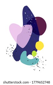 Resumen de la composición de arte moderno dibujada a mano. Elegante dibujo minimalista de garabatos. Formas coloridas aisladas sobre fondo blanco. Huella hipster, tapicería moderna. Ilustración vectorial de decoración moderna
