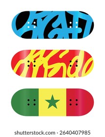 Abstract Modern Art Curve Lines Geometrical Background
Senegal Graffiti 
Fingerboard Skateboard Deck Graphics Design Preview Mockup Template